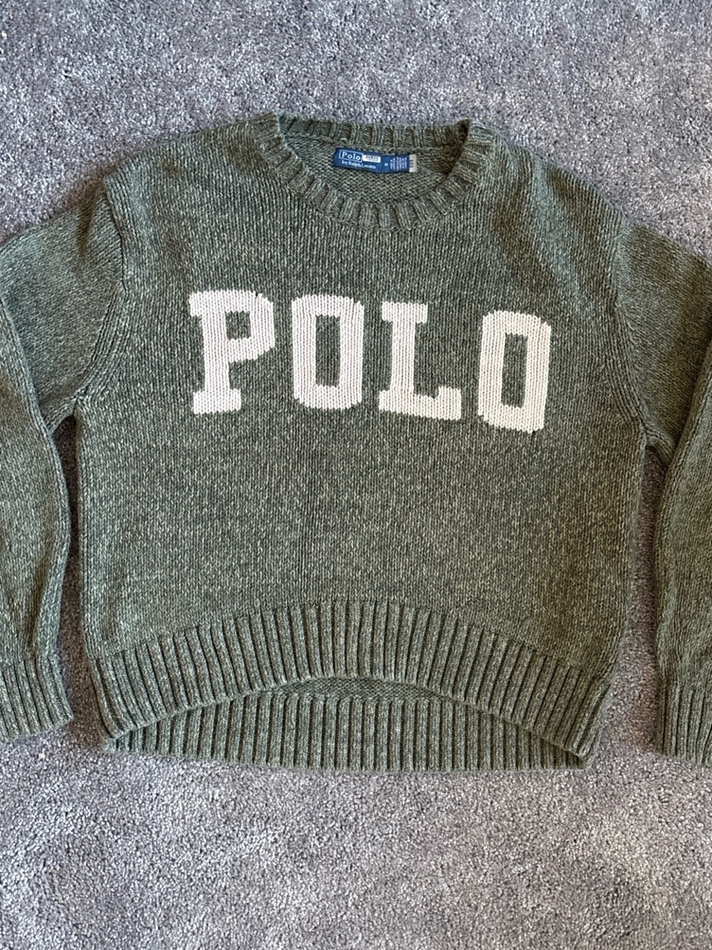Polo by Ralph Lauren Olive Green Crewneck Sweater with White Logo